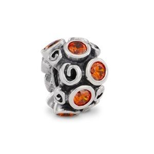 Pandora Primrose Silver Swirls and Orange CZ Charm